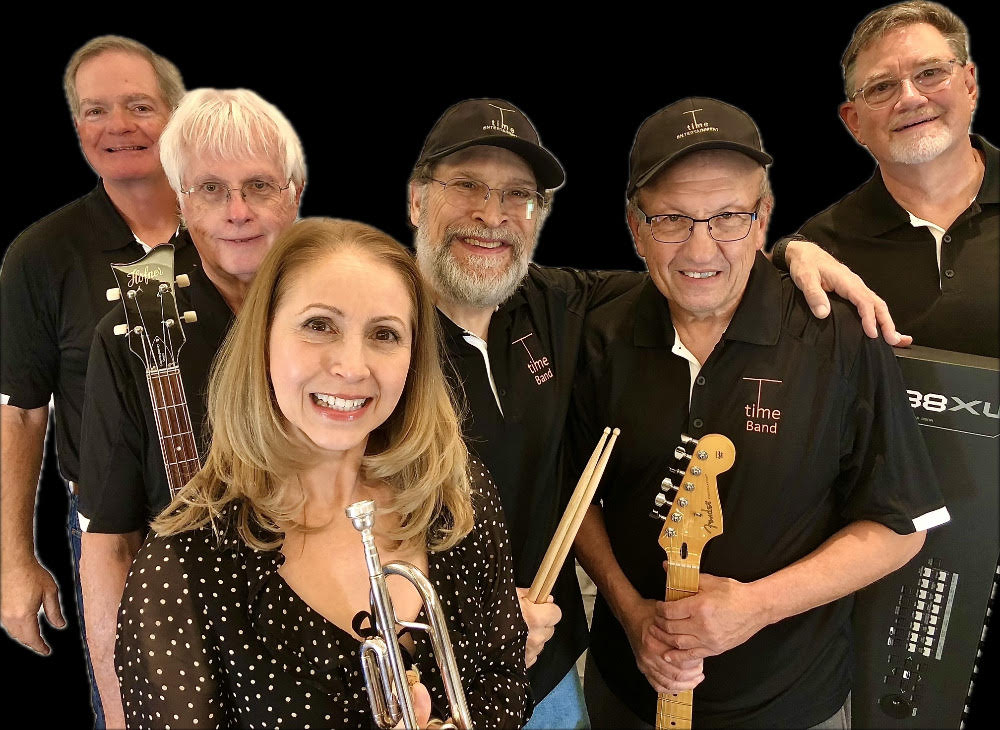 The members of T Time Band with their instruments